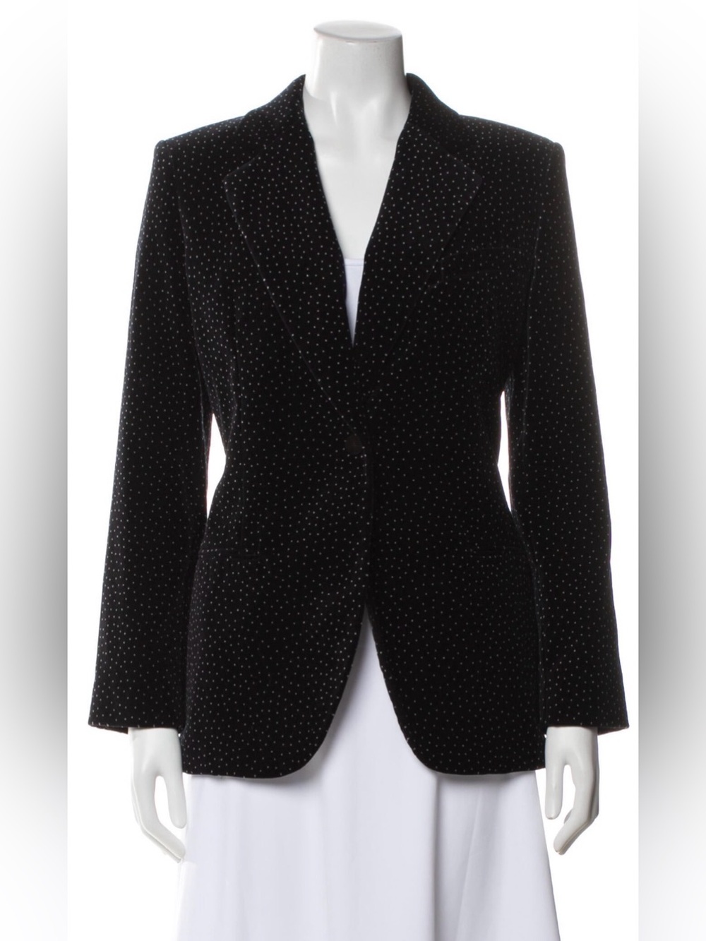 Theory Black Velvet Blazer White Polka Dot Single Button Cinched Suit Jacket Sz8